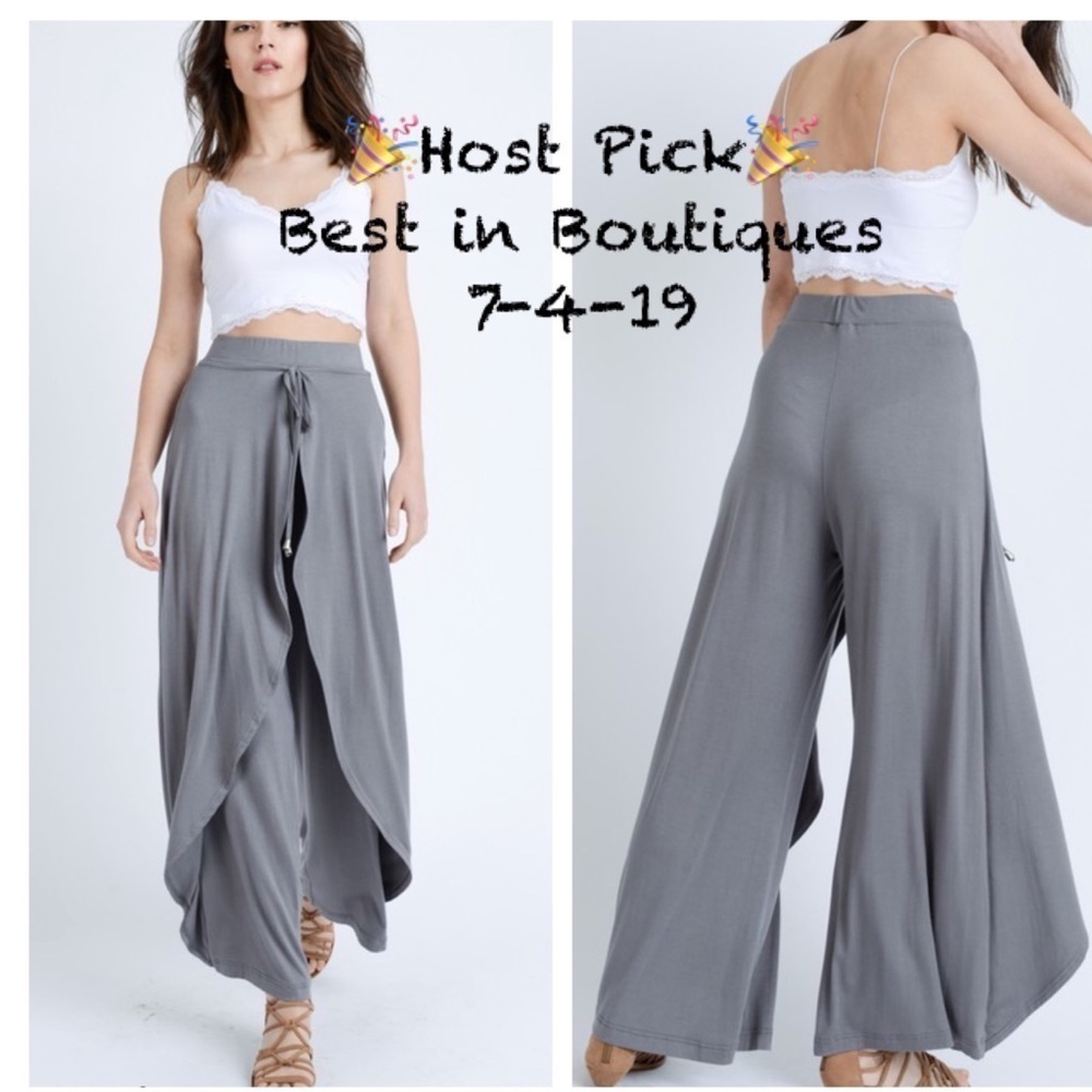 Ruffle Layer Wrap Jersey Pants Gray